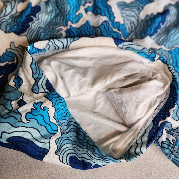 Nice Laundry Mens Mesh Lounge Shorts Blue Great Wave Print Size Medium Lining - Picture 6 of 7
